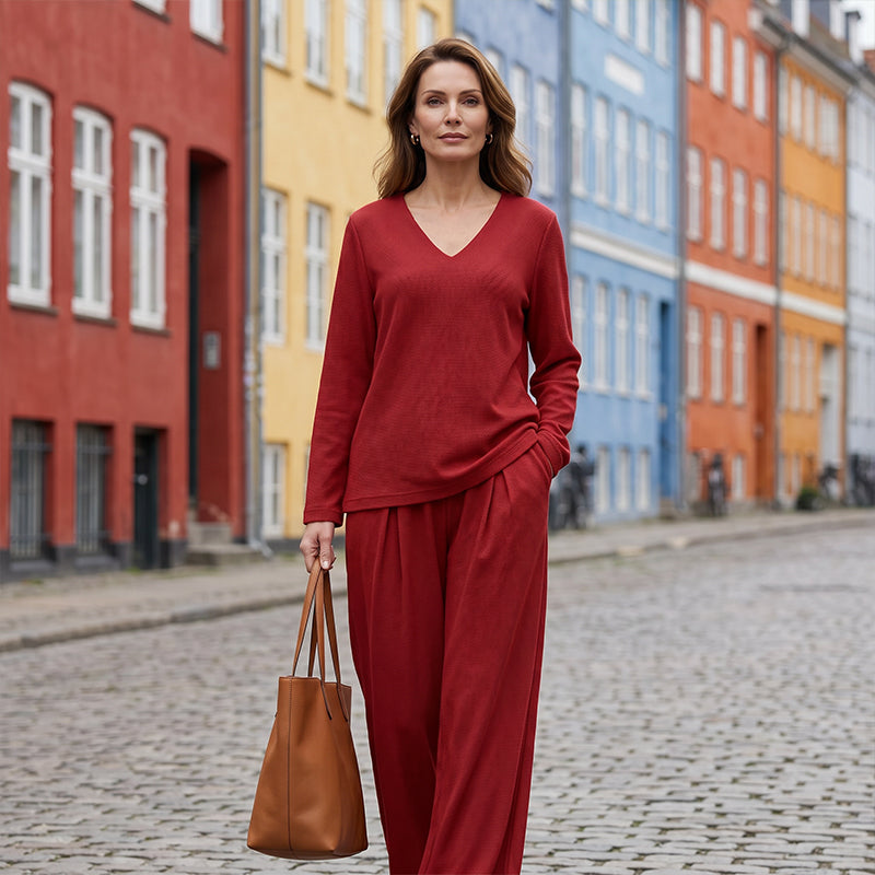 Ensemble Femme Fluide Pantalon Large Col en V