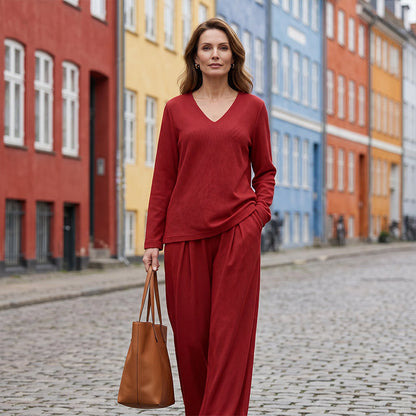 Ensemble Femme Fluide Pantalon Large Col en V