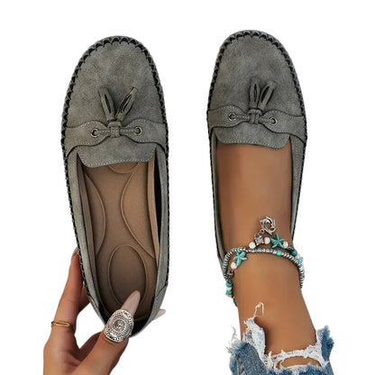 Mocassins Suède Brun avec Nœud et Coutures Raffinées