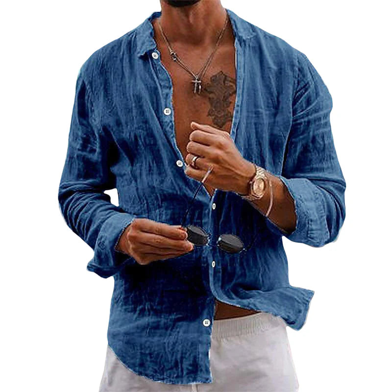 Chemise Homme Coton Blanc Élégant Manches Longues