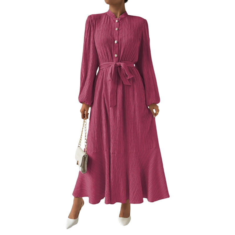 Robe Femme Longue Plissée à Ceinture Élastique