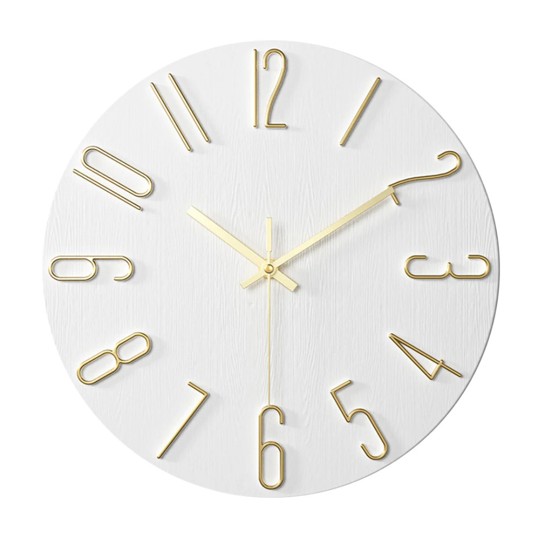 Horloge Murale Design Bois et Chiffres Dorés