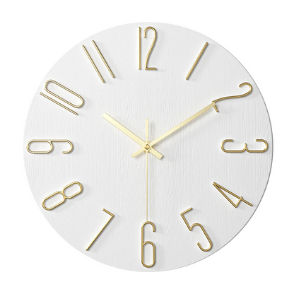 Horloge Murale Design Bois et Chiffres Dorés