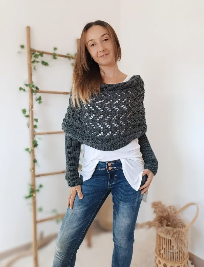Écharpe Femme Tricotée Douce Gris Clair
