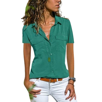 Chemise Femme Été en Lin avec Poches et Col V