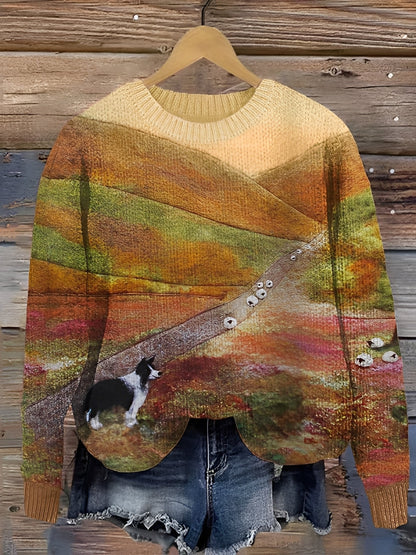 Pull Femme Hiver Doux et Confortable à Motif Animalier