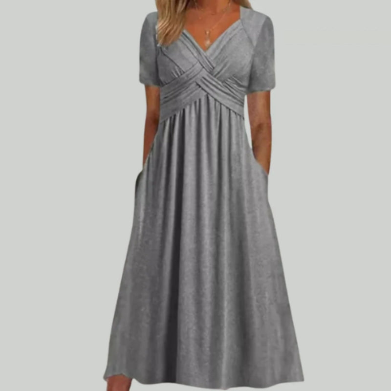 Robe de Soirée Élégante Manches Courtes Décolleté Plongeant