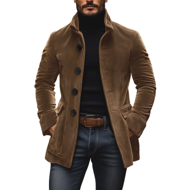 Manteau Homme Chic en Velours Noir avec Col Montant