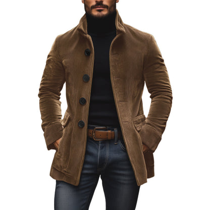 Manteau Homme Chic en Velours Noir avec Col Montant