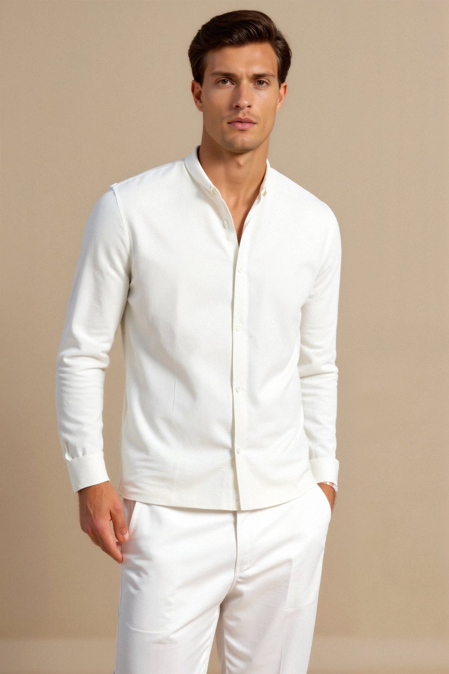 Chemise à Col Montant Blanc Classique