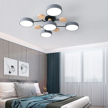 Lustre Métal et Bois Moderne 5 Lumières