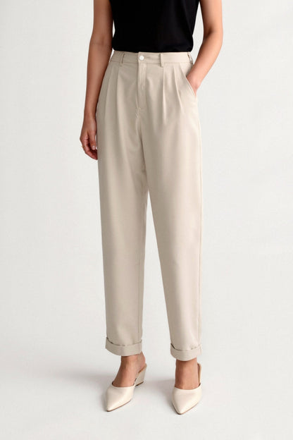 Pantalon Femme Classique Plissé avec Ourlet Reversible