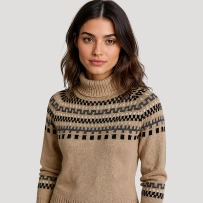 Pull femme col roulé imprimé floral printemps