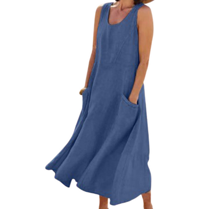 Robe Décontractée Été sans Manches avec Poches