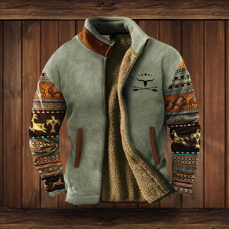 Veste Hiver Élégante Style Western avec Doublure Chaude et Imprimé