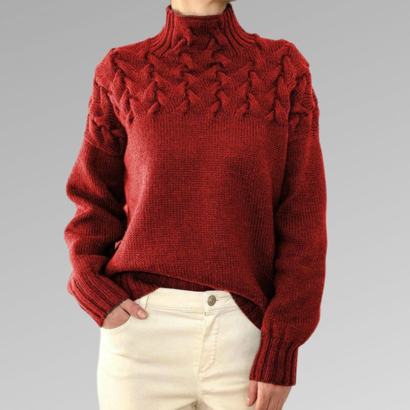 Pull Femme Laine Mérinos Brun Col Rond Élégant