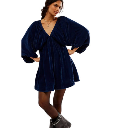 Robe Femme Élégante Manches Longues Col en V