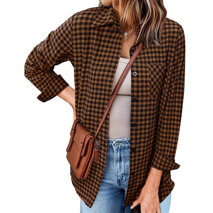 Chemise Décontractée Femme à Carreaux Doux - luxestyle