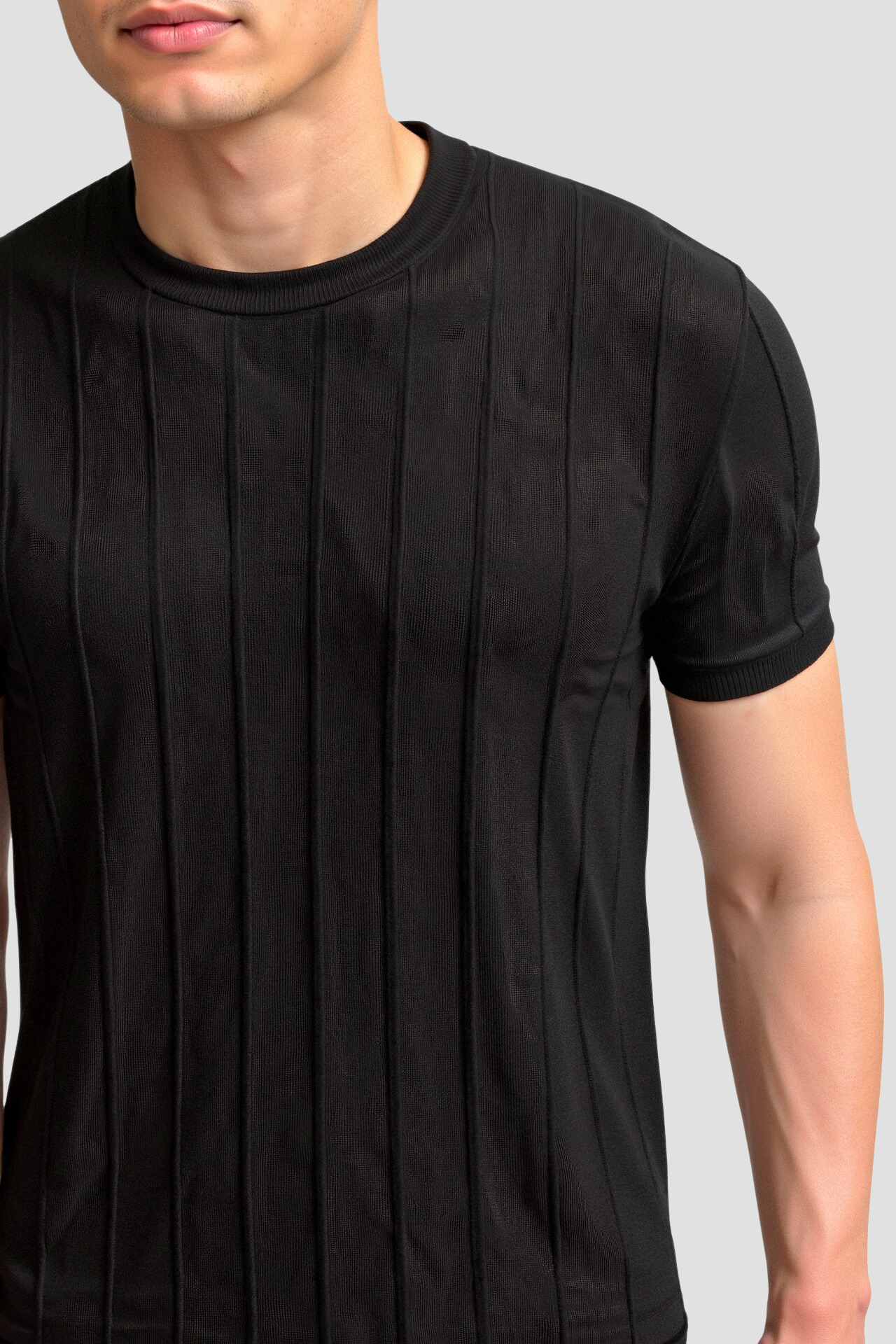 T-Shirt Rayé Classique Col Rond Épais et Confortable