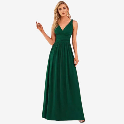 Robe Été Longue Plissée avec Décolleté Profond
