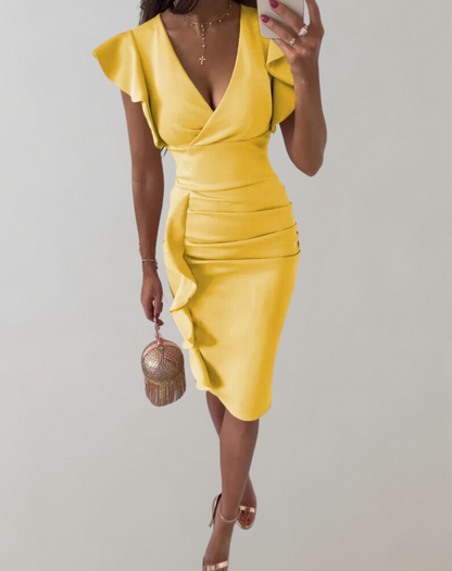 Robe Élégante Col Montant Mi-Longue pour Femme