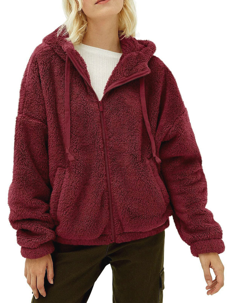 Blouson Féminin Capuche Polaire Brun Hiver