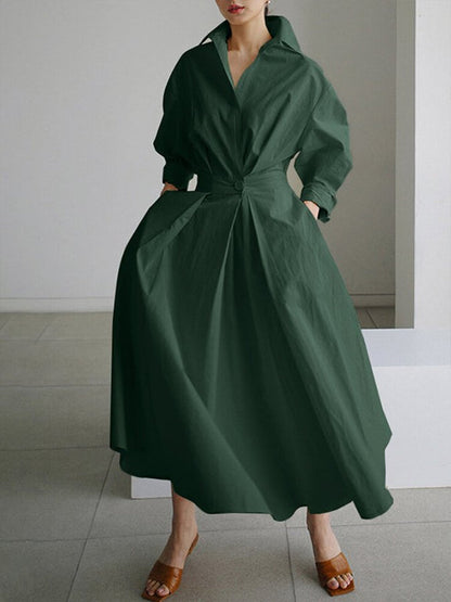 Robe Longue Élégante avec Manches et Poches