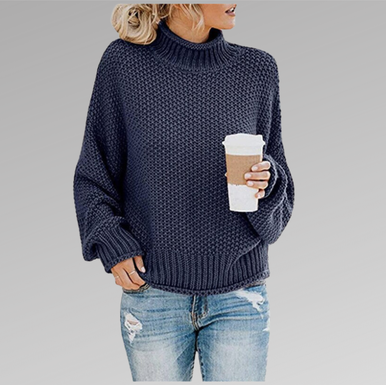 Pull Femme Tricot Orange Col Roulé Chaud