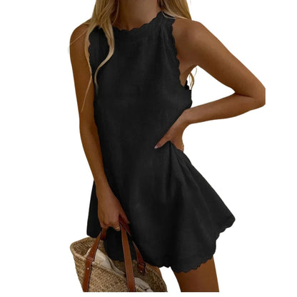 Robe Été Courte Col Rond pour Femme Décontractée