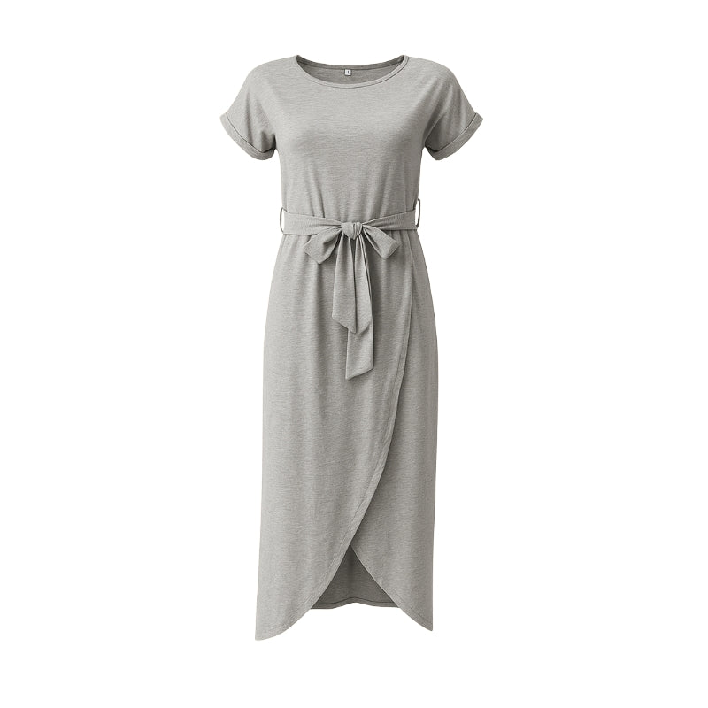 Robe Été Courte Manches Courtes avec Ceinture Tailleur
