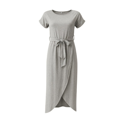 Robe Été Courte Manches Courtes avec Ceinture Tailleur