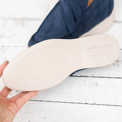 Mocassin en Cuir Velours Beige et Bleu Marine