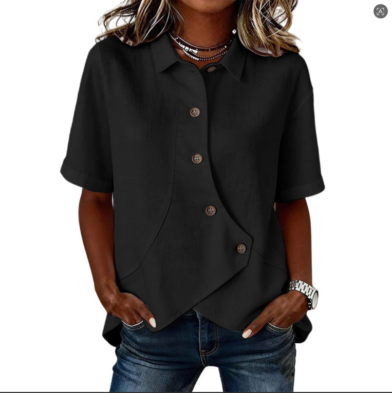 Chemise Femme Asymétrique Boutons Col Structuré Élégant