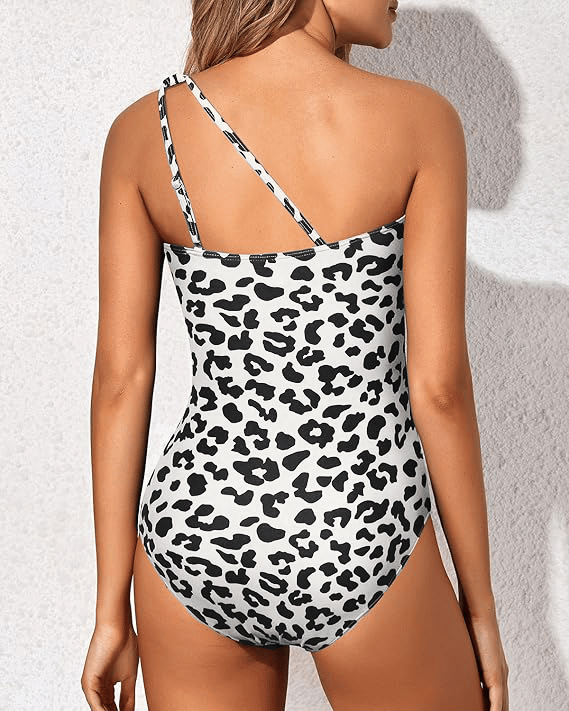 Maillot de bain Femme Une épaule Imprimé Tropical Coupe Ajustée