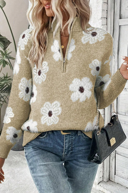 Pull à Manches Longues Floral Doux et Confortable