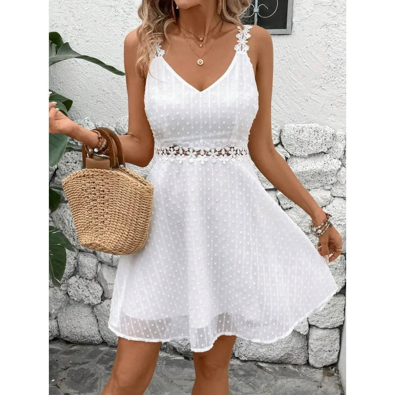 Robe mini Femme Dentelle Plumetis Bretelles fines