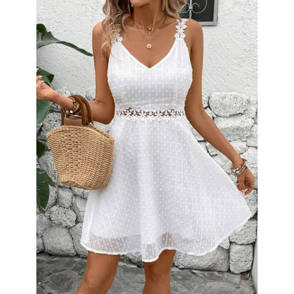 Robe mini Femme Dentelle Plumetis Bretelles fines