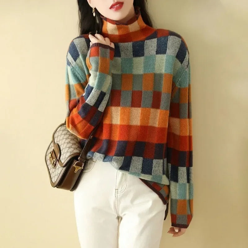Pull Col Roulé Motif Géométrique Hiver Chic - PanierRoyale