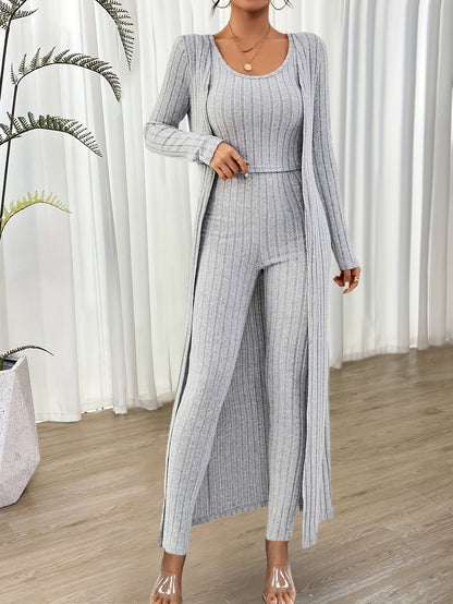 Ensemble Détente Femme 3 Pièces avec Cardigan Doux et Confortable