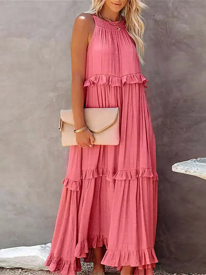 Robe Bohème Été avec Volants et Décolleté Profond