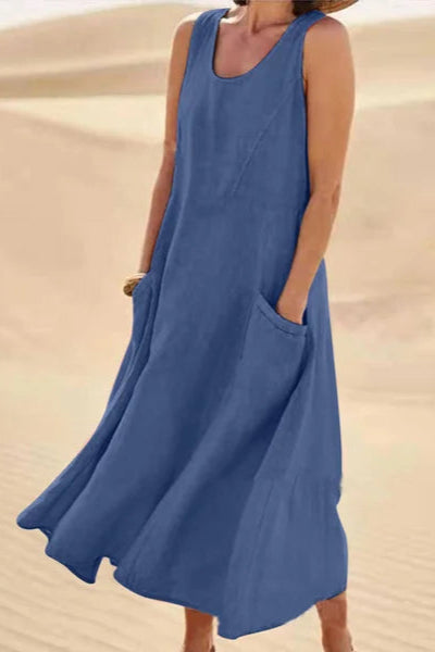 Robe Élégante Courte sans Manches avec Poches et Décolleté - PanierRoyale