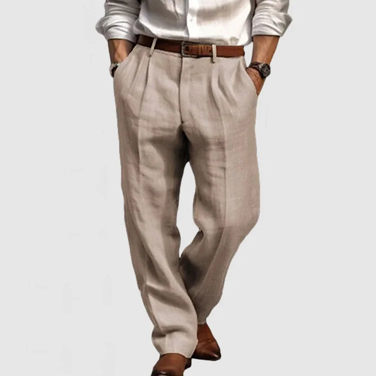 Pantalon Homme Noir Élégant en Lin
