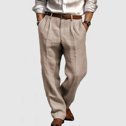 Pantalon Homme Noir Élégant en Lin