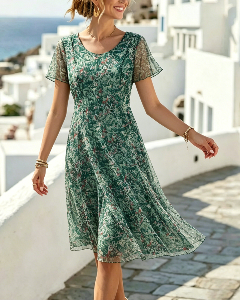 Robe Femme Coupe A en Tissu Léger Manches Courtes - PanierRoyale