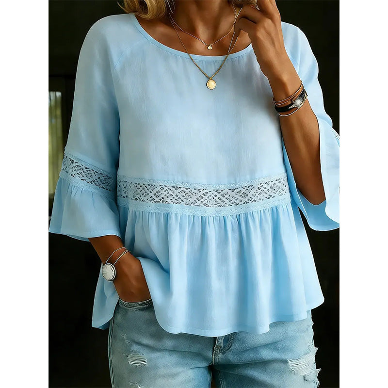 Blouse Femme Fluide Dentelle Manches Volantées - PanierRoyale
