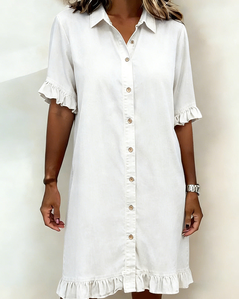 Robe Femme Denim Confortable Boutons et Volants