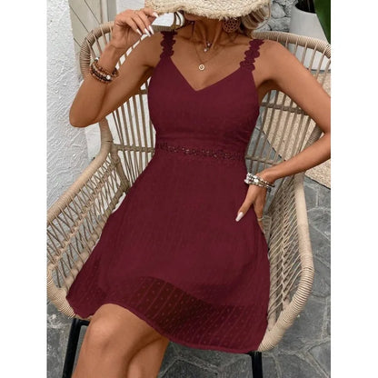 Robe mini Femme Dentelle Plumetis Bretelles fines