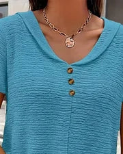 T-shirt Femme Col Rond Boutons Coupe Fluide Style Décontracté