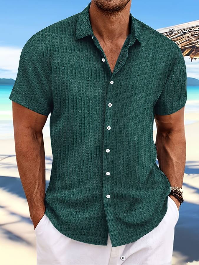 Chemise Homme Décontractée Rayée Manches Courtes