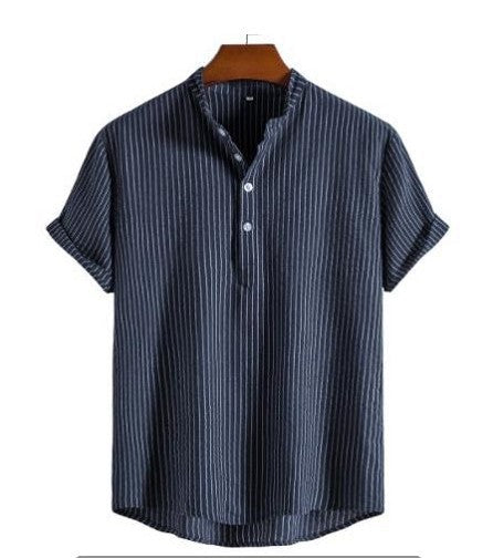 Chemise Homme Été Rayures Col Rond Décontracté